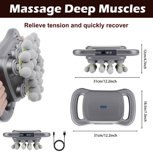 Novotechcal massage gun with attachment heads for targeted muscle work.