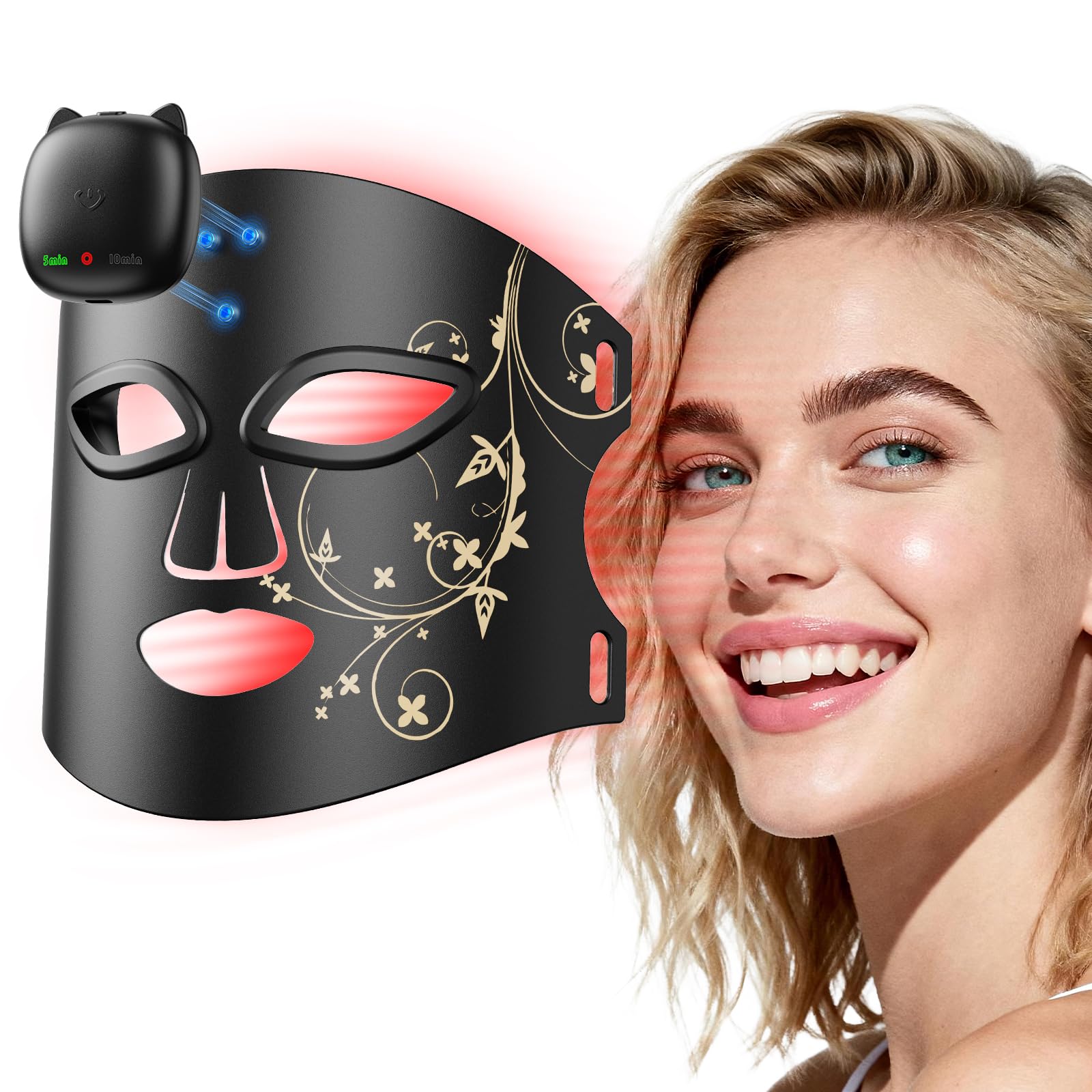 Novurial red light mask with 850nm LEDs offering even facial light therapy
