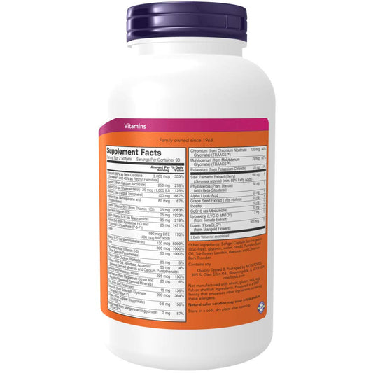 NOW Foods Adam label closeup highlights key ingredients for daily nutrition