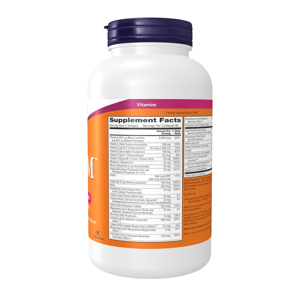 NOW Foods ADAM softgels closeup highlighting gentle GI tolerability