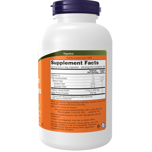 NOW Foods apple pectin fiber blend bottle highlights added dietary fiber.