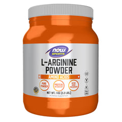 NOW Foods L-Arginine powder bottle, highlighting nitric oxide precursor for workouts