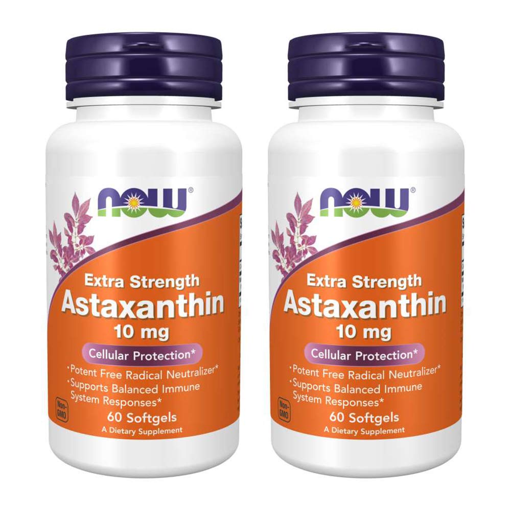NOW Foods Astaxanthin softgels packaging shows brand and product for everyday antioxidant support