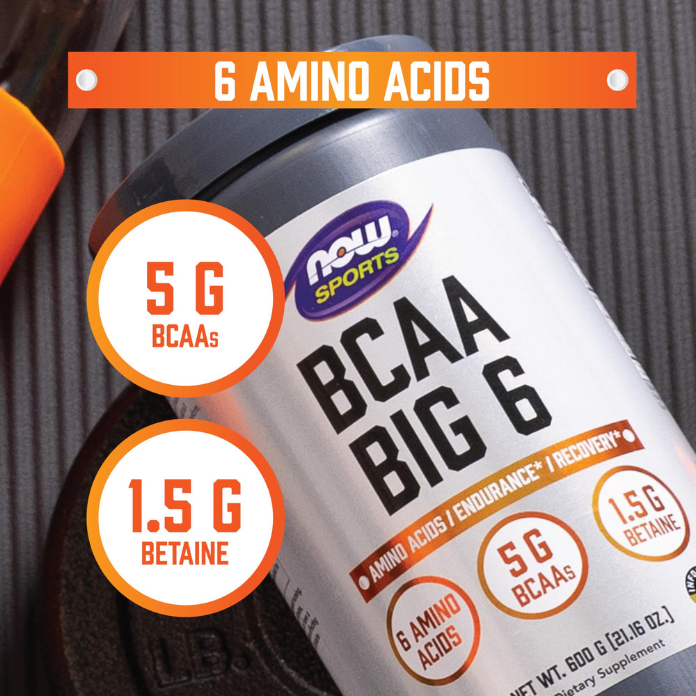 NOW Foods BCAA Big 6 Watermelon scoop unit demonstrating serving size
