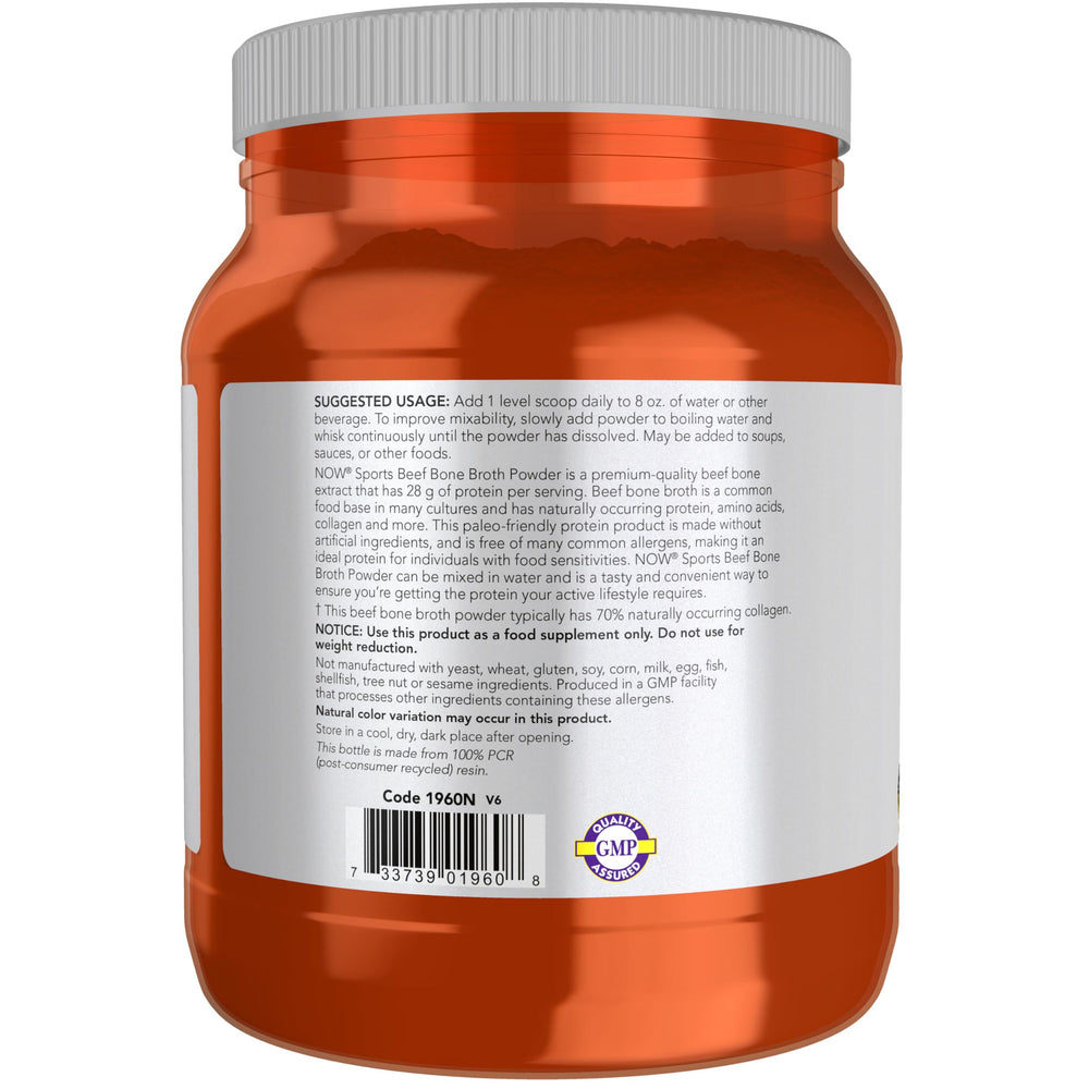 Collagen-rich NOW Foods beef bone broth powder for natural collagen support
