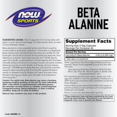 NOW Foods Beta-Alanine capsules on a shelf, easy daily supplementation for endurance.