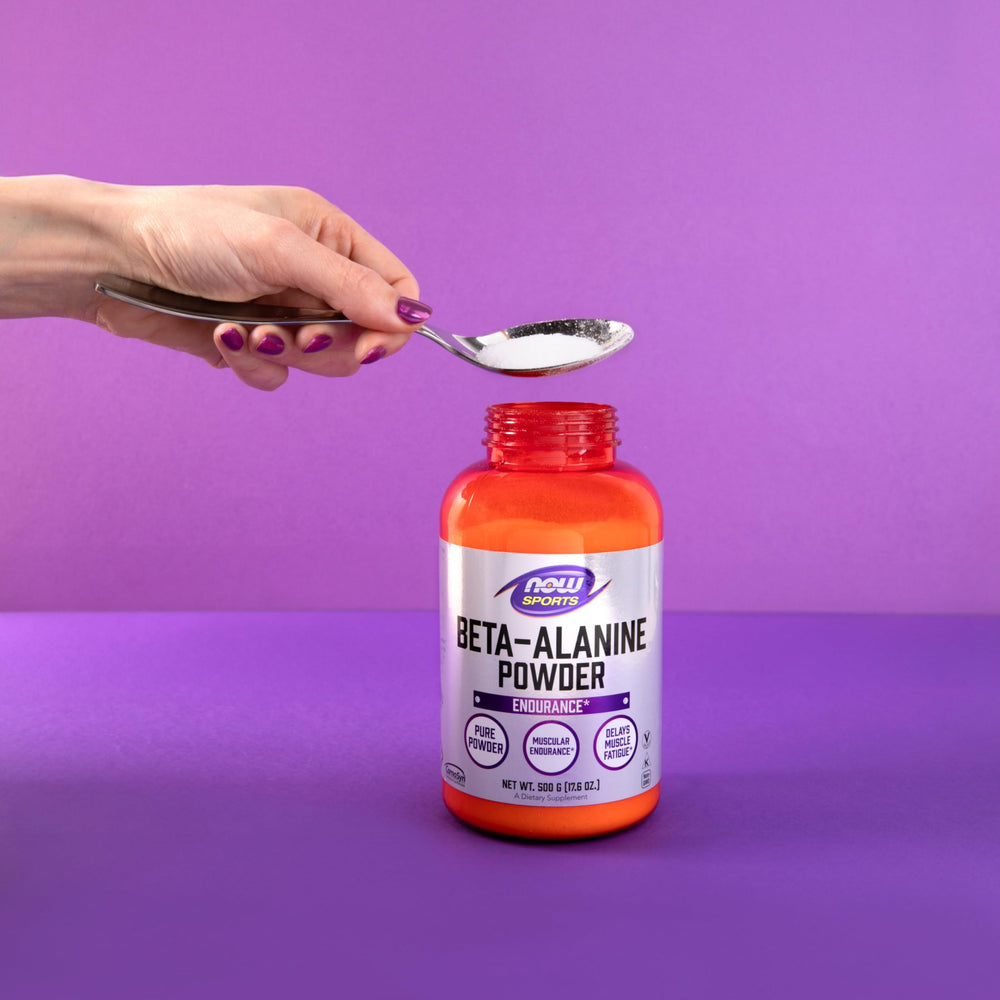 NOW Foods Beta-Alanine powder packaging visible in a box