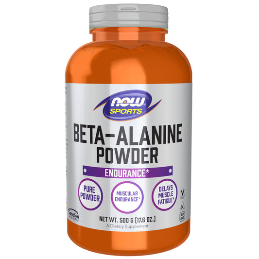 NOW Foods Beta-Alanine pure powder 500g bottle shown for endurance support