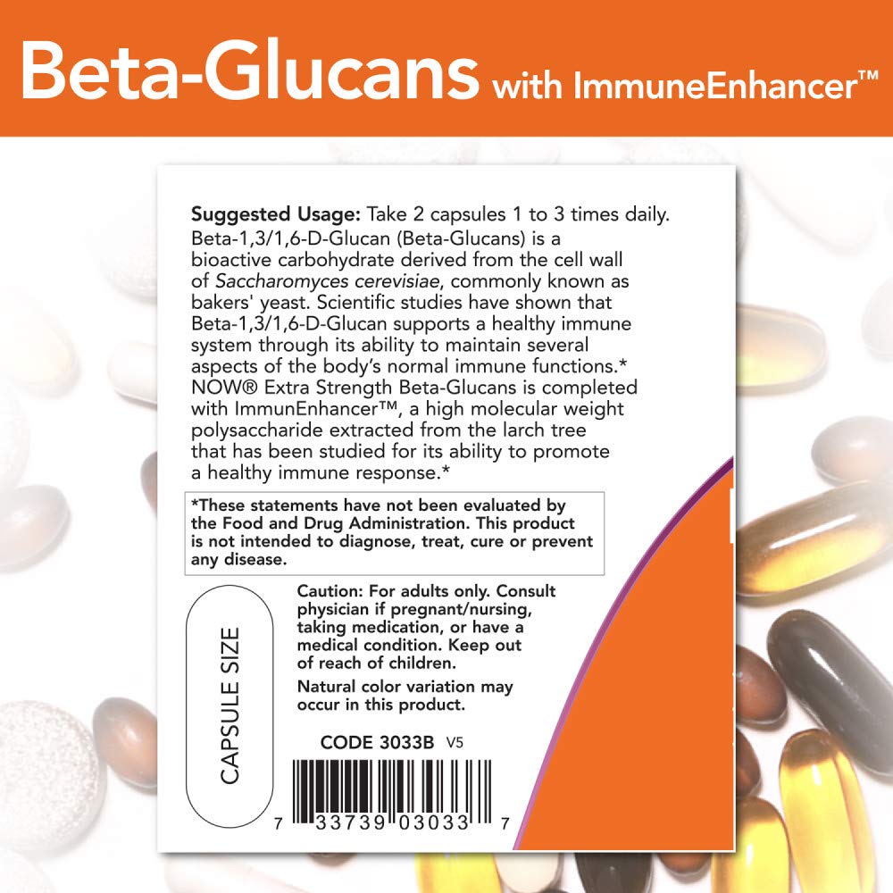 NOW Foods Beta-Glucans label ImmunEnhancer close-up for quality