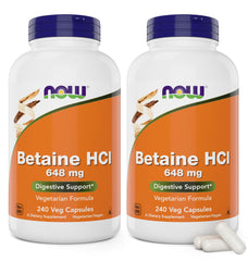NOW Foods Betaine HCl capsules for meal-time protein digestion support.