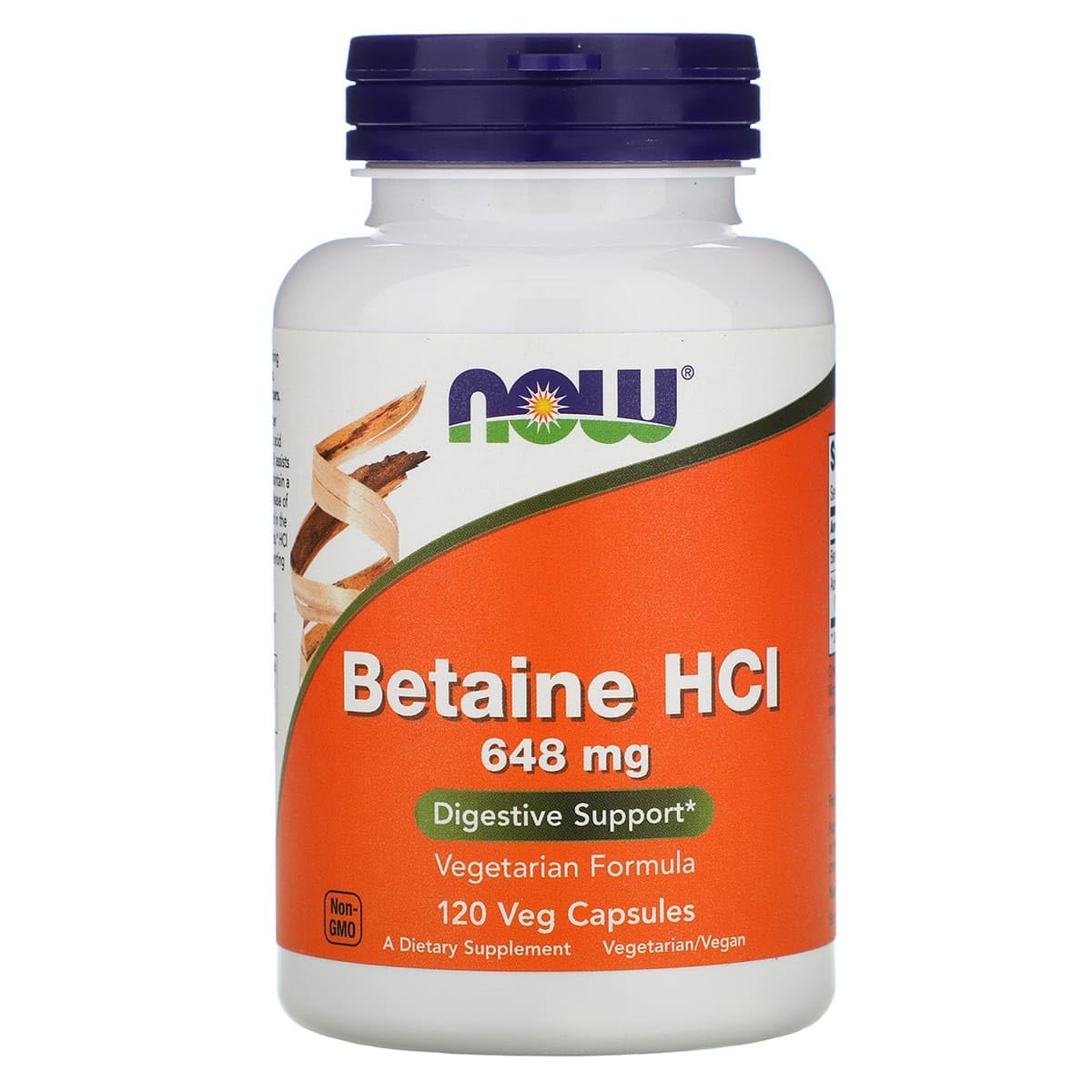 NOW Foods Betaine HCl with Pepsin bottle shows 2-pack packaging for daily use