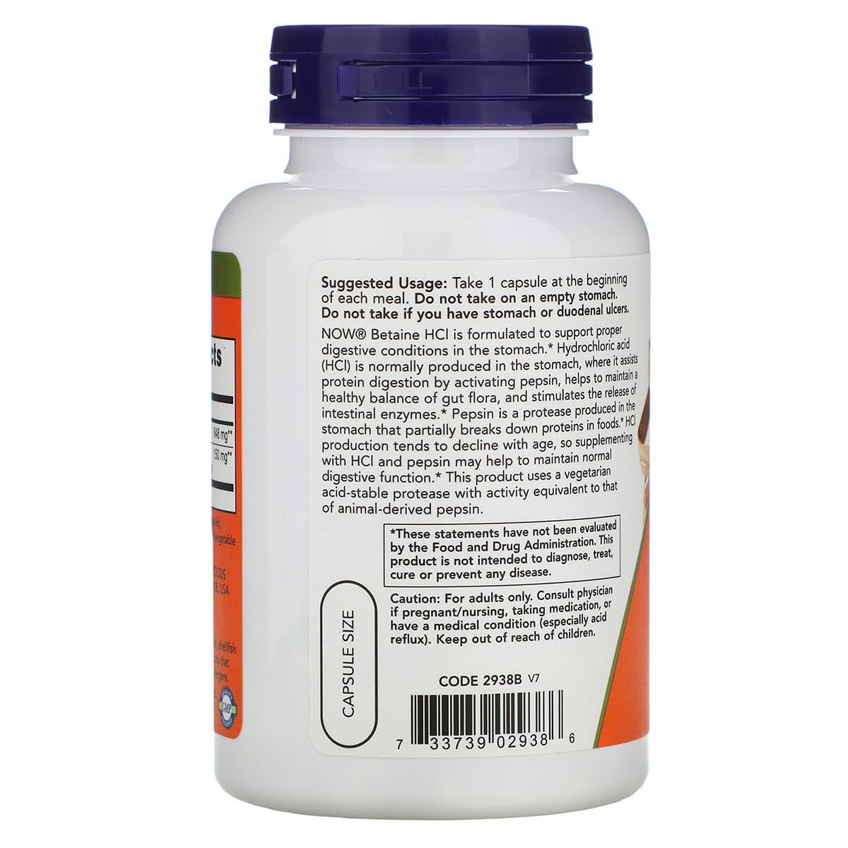 NOW Foods Betaine HCl Pepsin ingredient panel highlights quality formulation