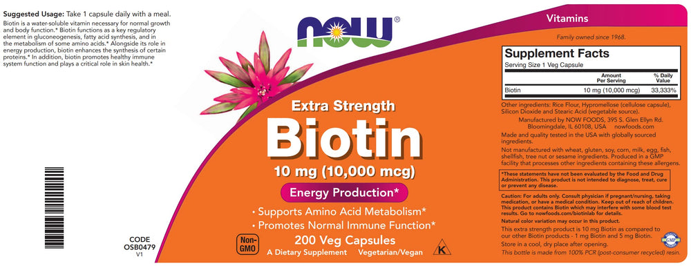 NOW Foods Biotin pack 2 display encouraging consistent daily use