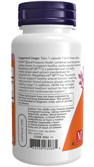 NOW Foods Blood Pressure Health bottle back showing dosage directions for informed use