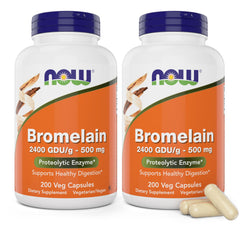 NOW Foods Bromelain 500 mg bottle, vegan digestive enzyme supplement for meals