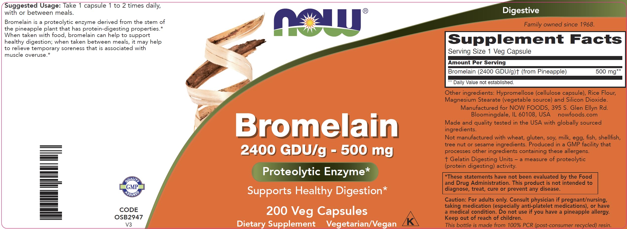 NOW Foods Bromelain origin from pineapple stem highlighted as natural enzyme source