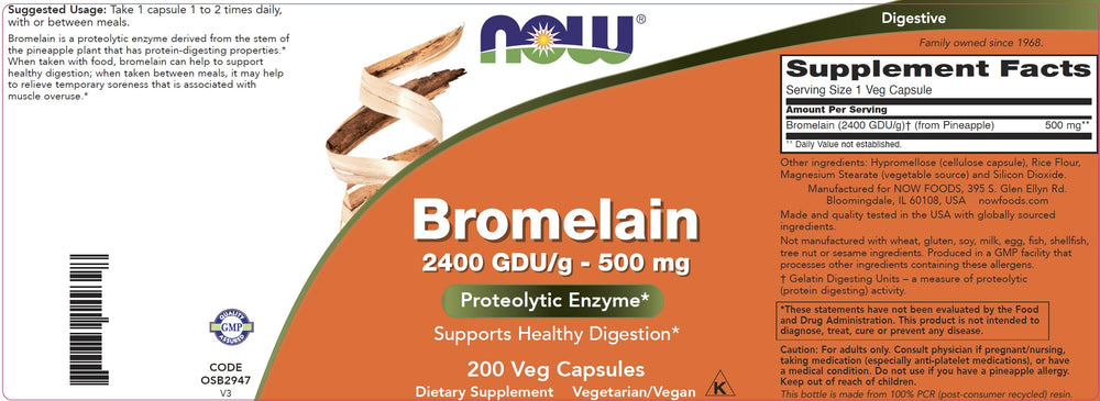 NOW Foods Bromelain origin from pineapple stem highlighted as natural enzyme source