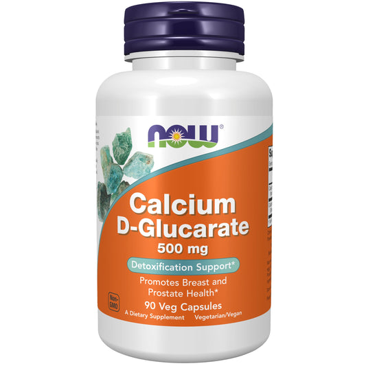 NOW Foods Calcium D-Glucarate 500 mg bottle with clear label for detox support.