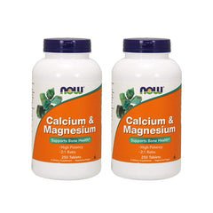 NOW Foods calcium magnesium tablets bottle illustrating bone health support and mineral balance for daily use.