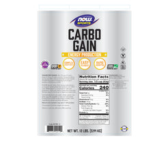 NOW Foods Carbo Gain powder scoop demonstrates easy mixing for shakes