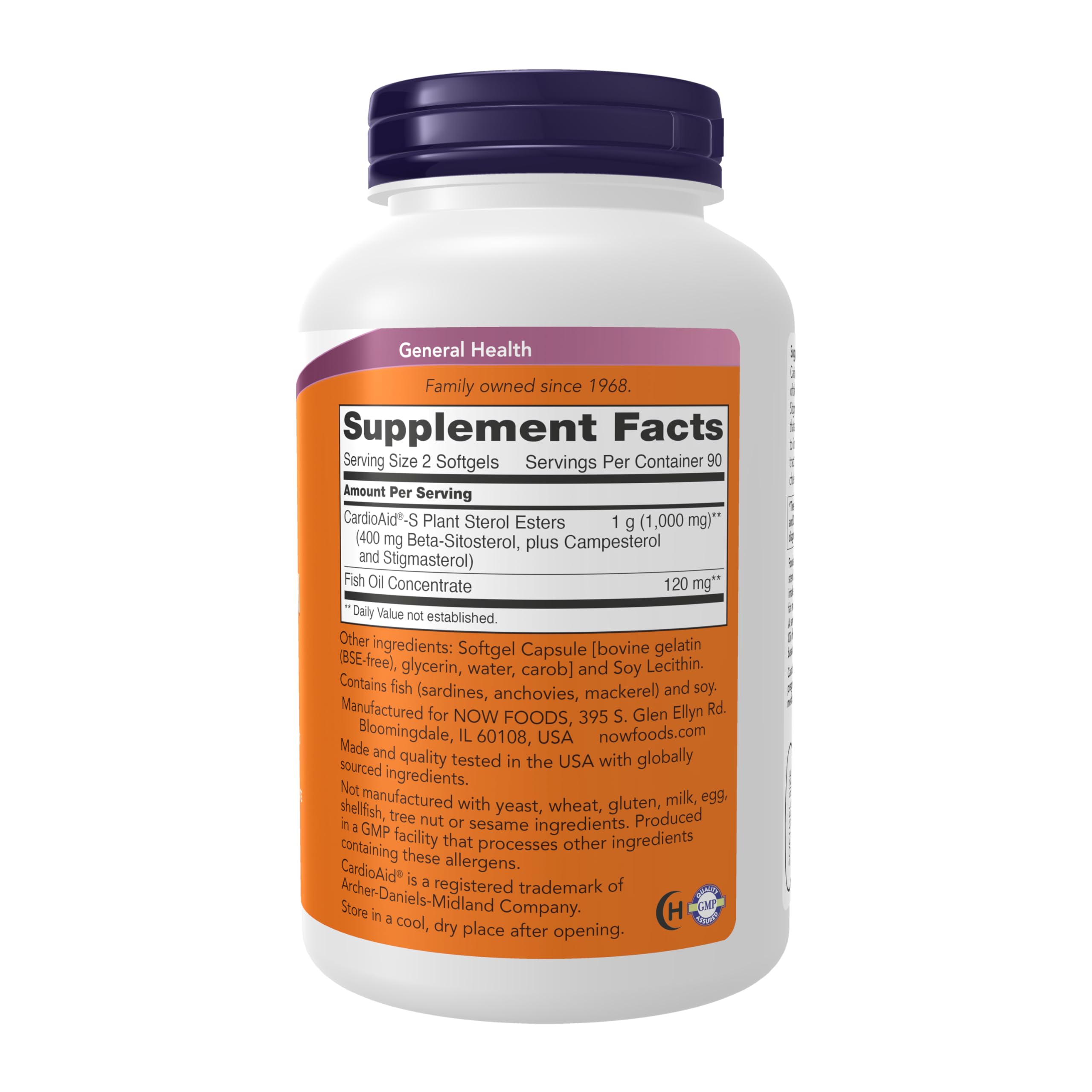 NOW Foods CardioAid-S Plant Sterol Esters label highlighting ester blend for cholesterol management