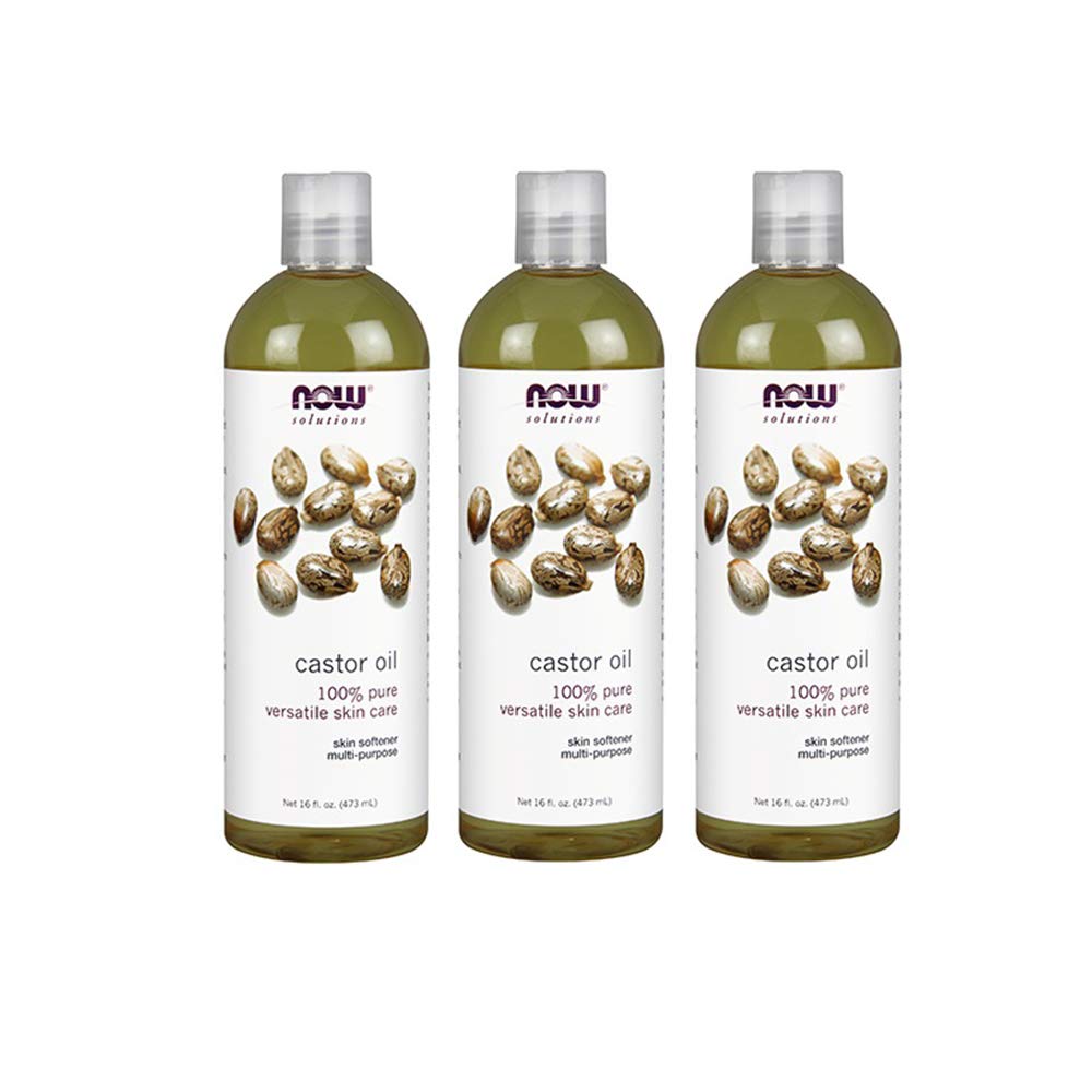 NOW Foods Castor Oil 3-pack front view showing three bottles and labeling