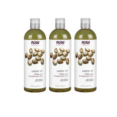 NOW Foods Castor Oil 3-pack front view showing three bottles and labeling
