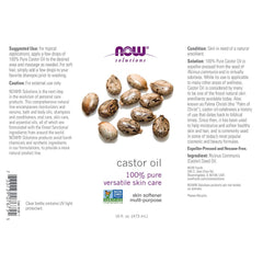 NOW Foods Castor Oil 3-pack label detail highlighting purity cues