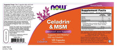 NOW Foods Celadrin® & MSM 500mg bottle back with label details for gluten-free joint support
