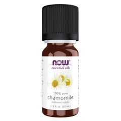 NOW Foods Chamomile Oil flowers close-up highlighting calming aroma for diffuse use.