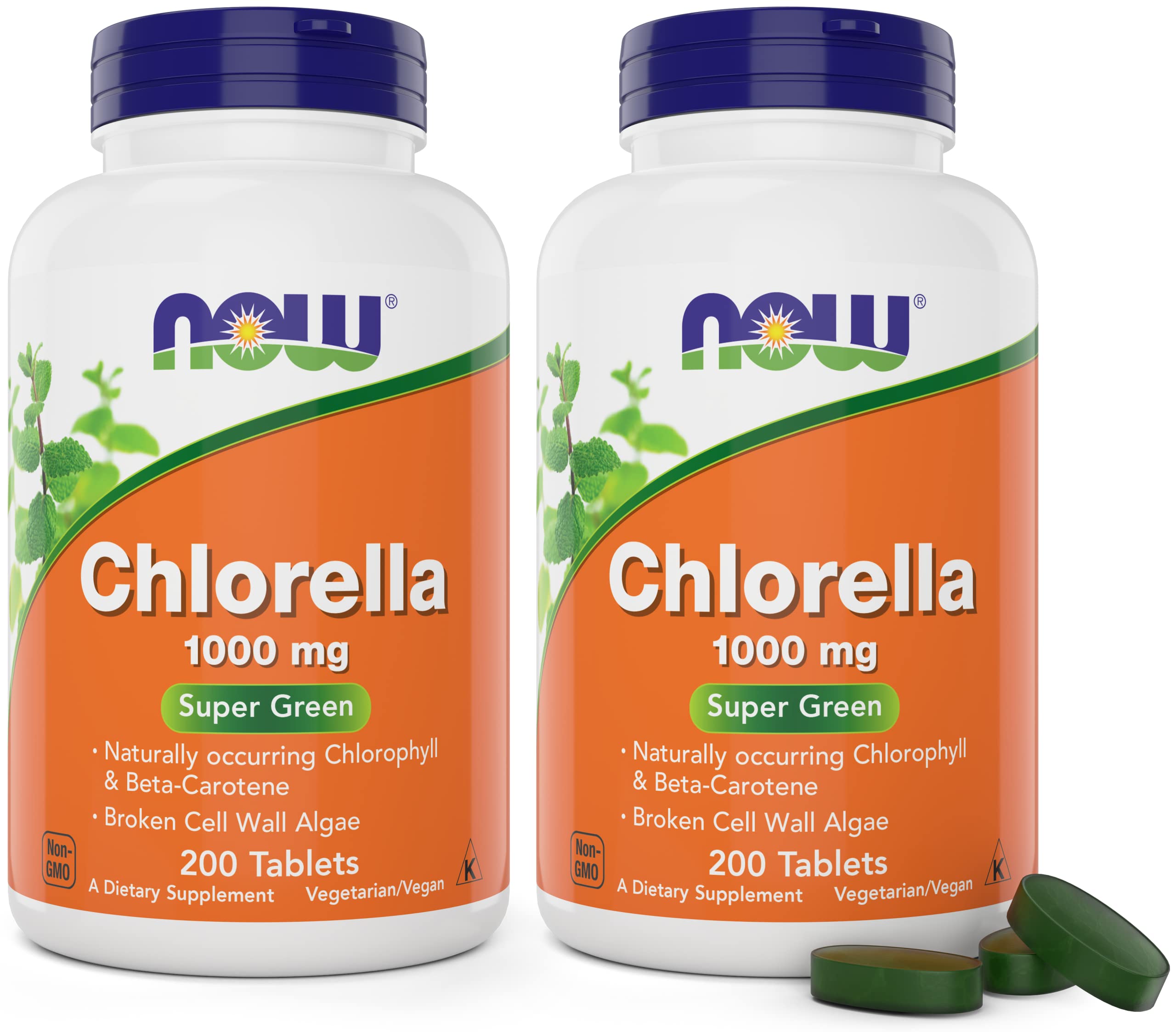 NOW Foods Chlorella 1000 mg tablets bottle front view supports daily nutrition