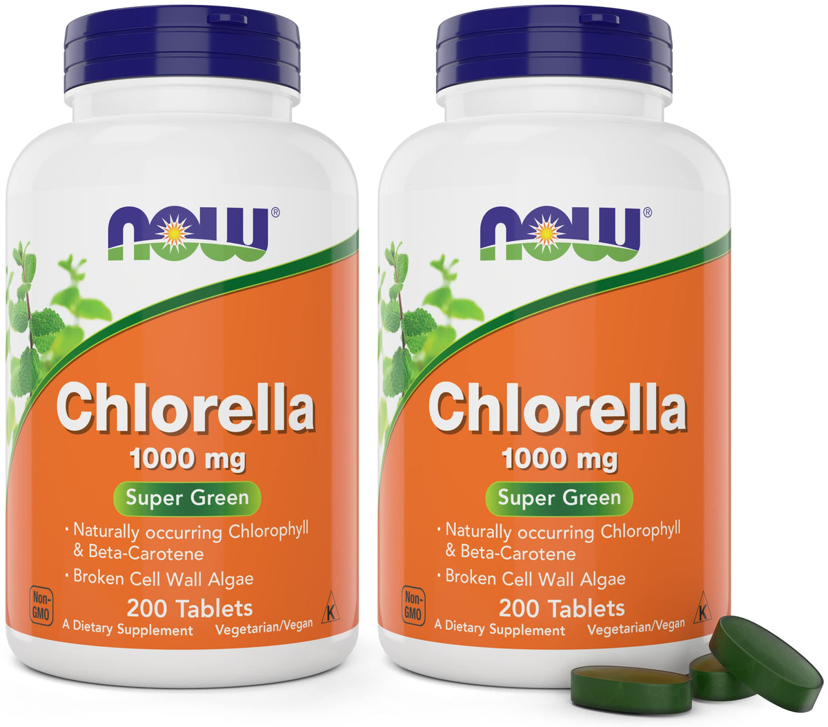 NOW Foods Chlorella 1000 mg tablets bottle front view supports daily nutrition