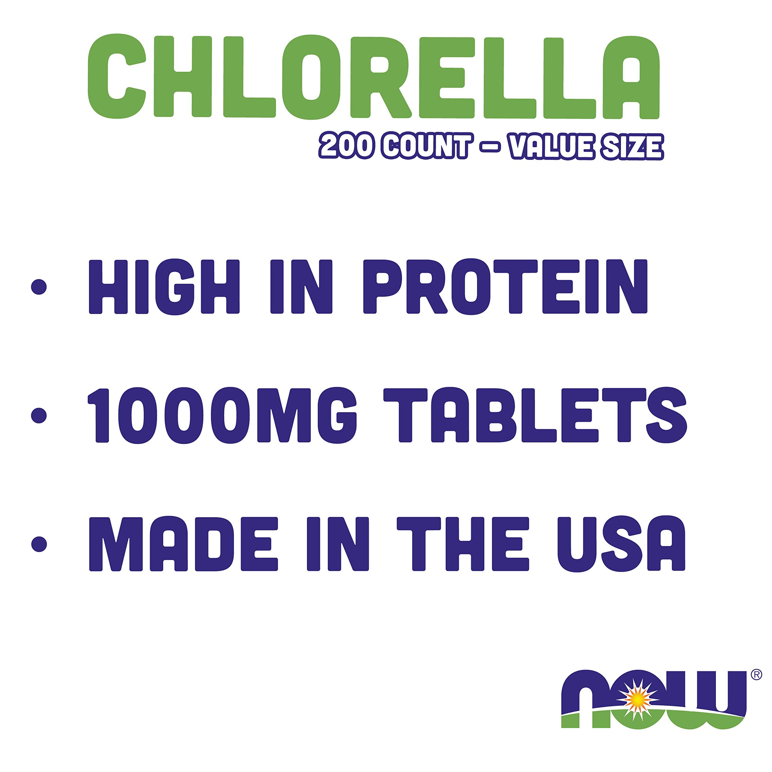 NOW Foods Chlorella 1000 mg tablets pouring capsules for easy dosing
