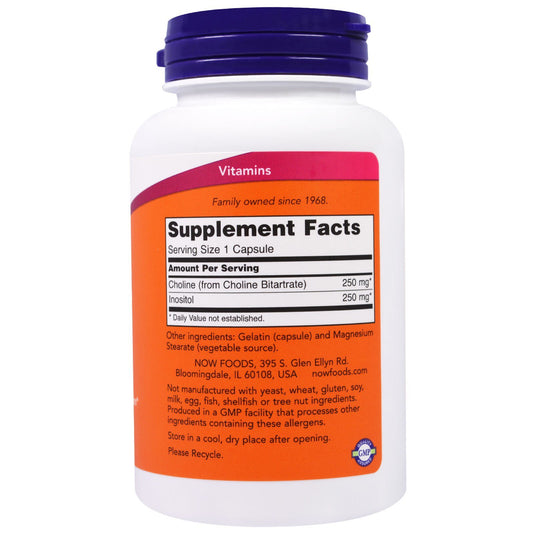 NOW Foods Choline & Inositol 500 mg pack shot highlighting the three-pack savings.