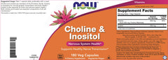 NOW Foods Choline & Inositol pack-2 capsules image with two bottles.