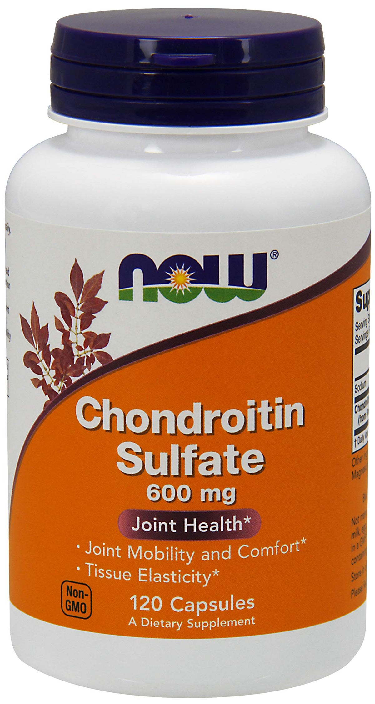 NOW Foods Chondroitin sulfate 600mg bottle for joint support and mobility.