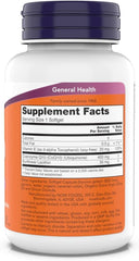 NOW Foods CoQ10 400 mg label showing vitamin E and antioxidant synergy