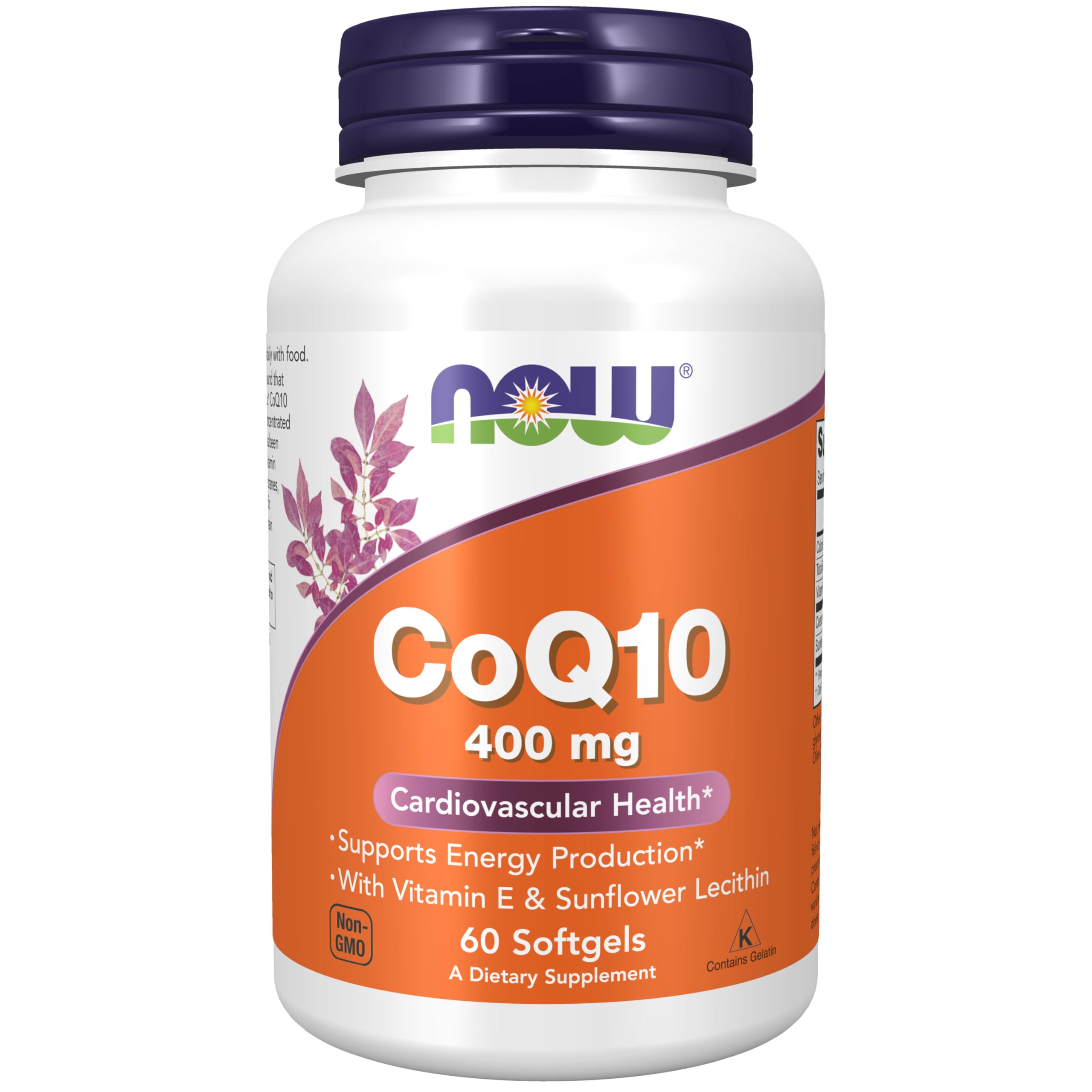 NOW Foods CoQ10 400 mg softgels bottle to support energy production and vascular health.