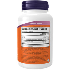 NOW Foods CoQ10 softgel capsules closeup highlighting natural all-trans form.