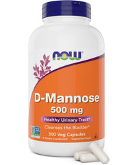 NOW Foods D-Mannose 500mg capsules for daily urinary health support.