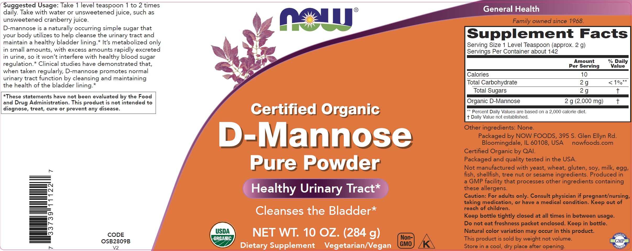 NOW Foods D-Mannose measuring spoon with powder for easy dosing