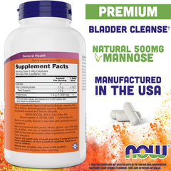 NOW Foods D-Mannose vegetarian capsules for easy daily use.