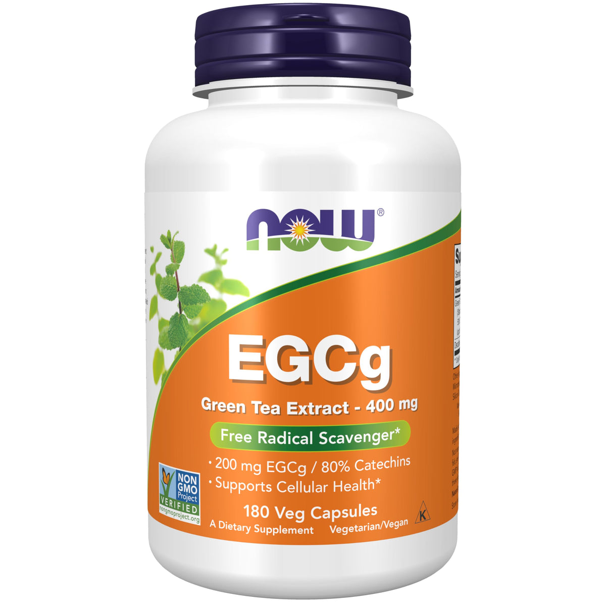 NOW Foods EGCG green tea extract bottle showing 400 mg per capsule for daily wellness