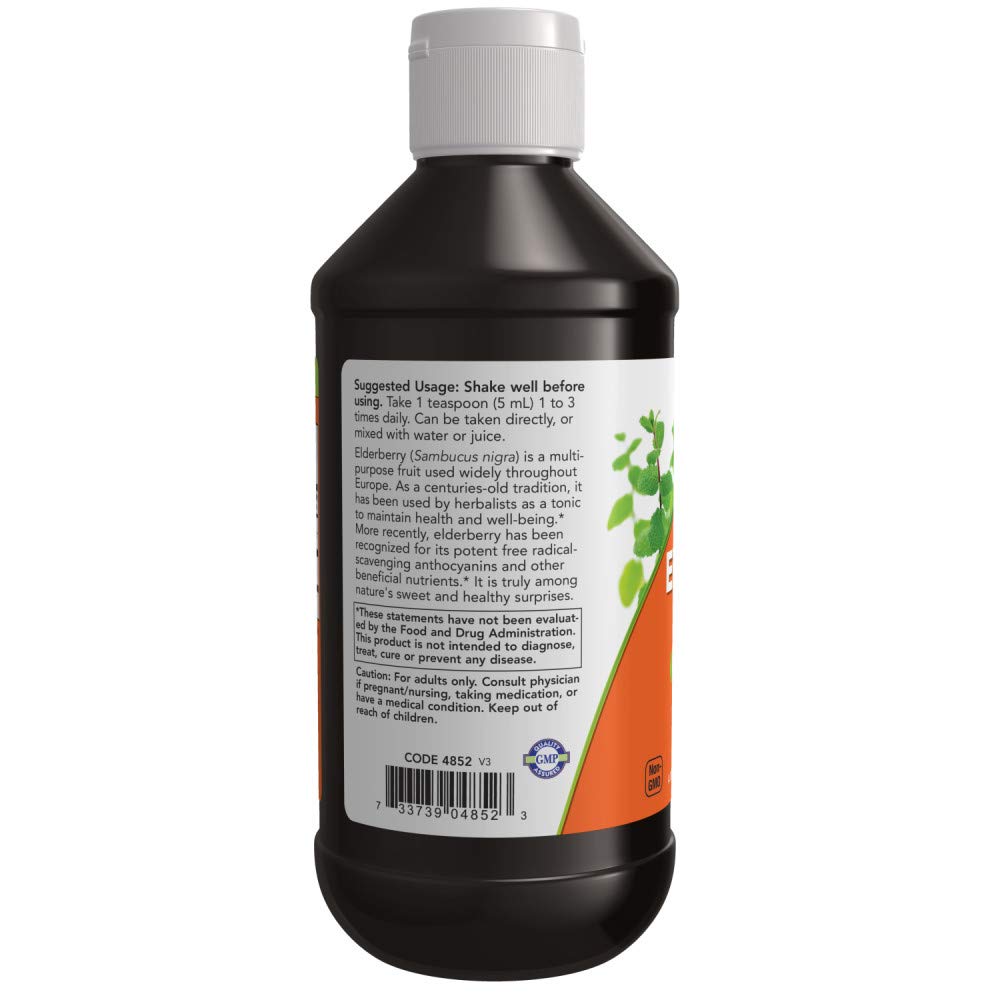 NOW Foods Elderberry Liquid dropper ready for measured servings.