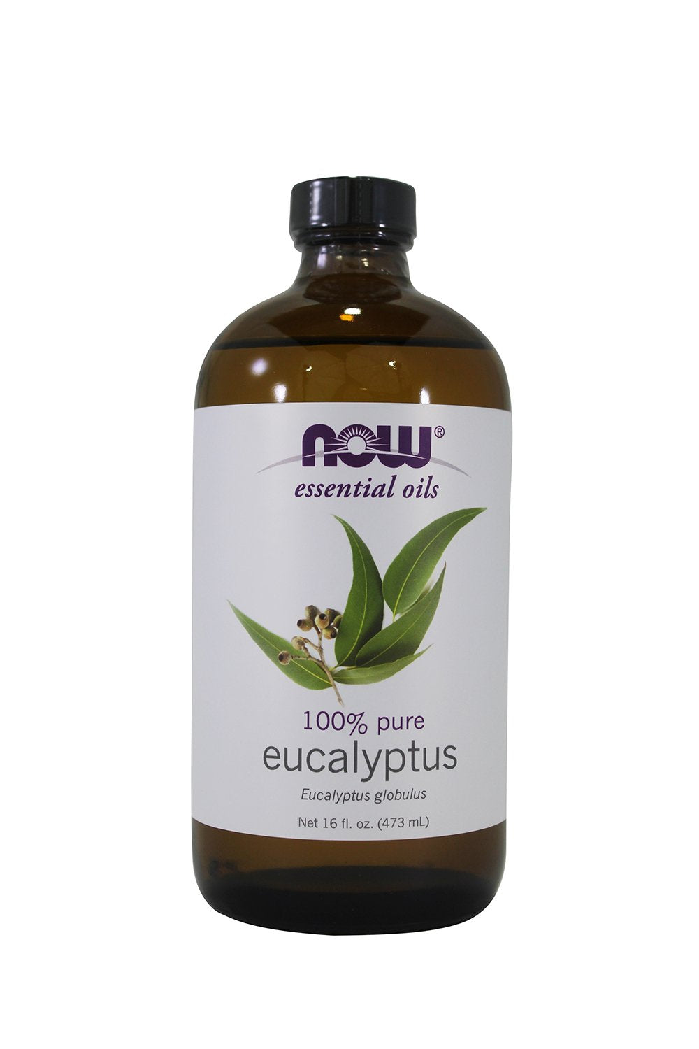 NOW Foods eucalyptus oil cap closeup shows 3-pack value for bulk use