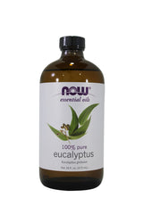 NOW Foods eucalyptus oil cap closeup shows 3-pack value for bulk use