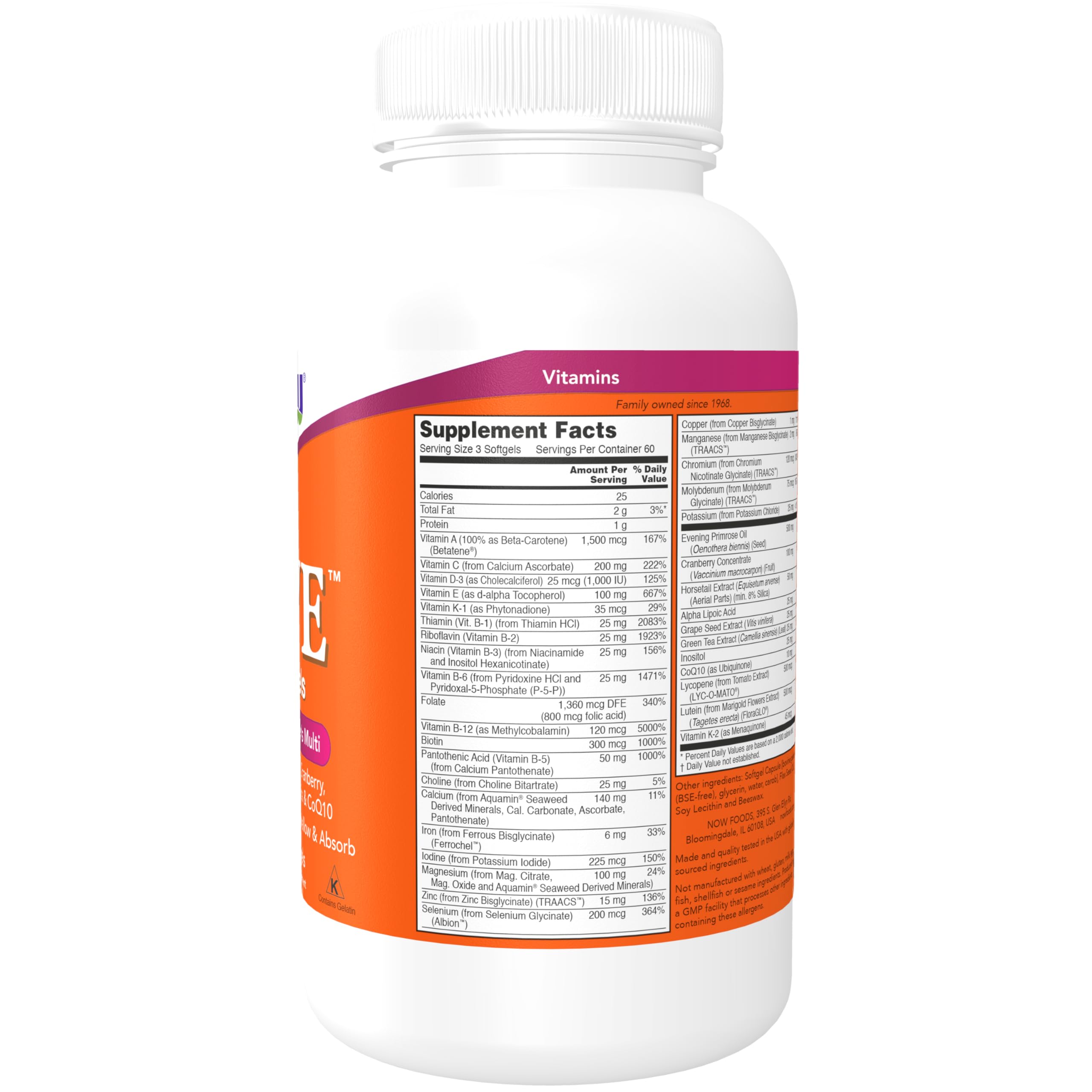 NOW Foods Eve Superior Women's Multi softgels close-up showing smooth texture and capsules.