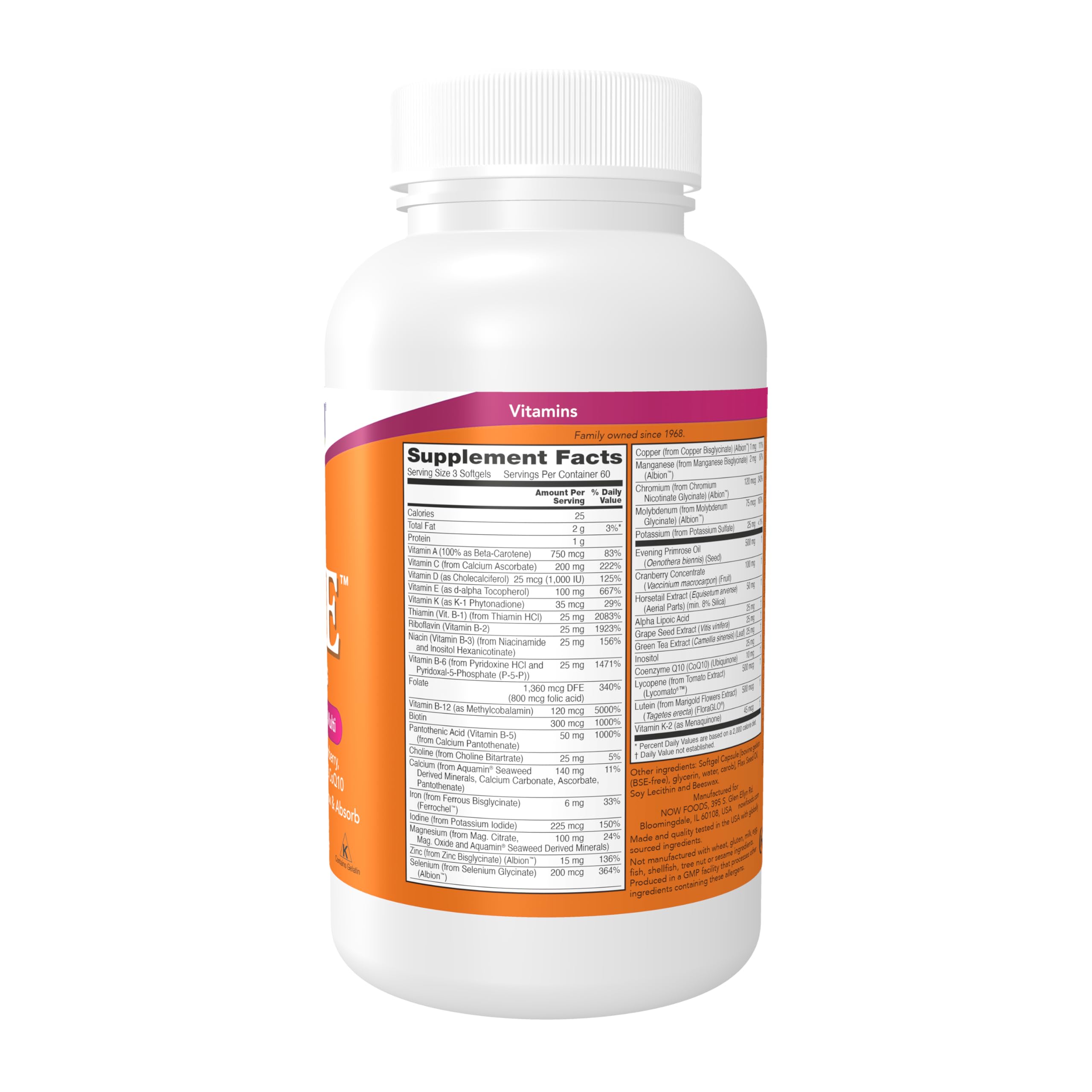 NOW Foods Eve softgels closeup emphasizing easy swallowing and GI-friendly formula