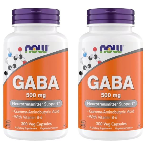 NOW Foods GABA 500 mg capsules bottle for daily calm and relaxation.