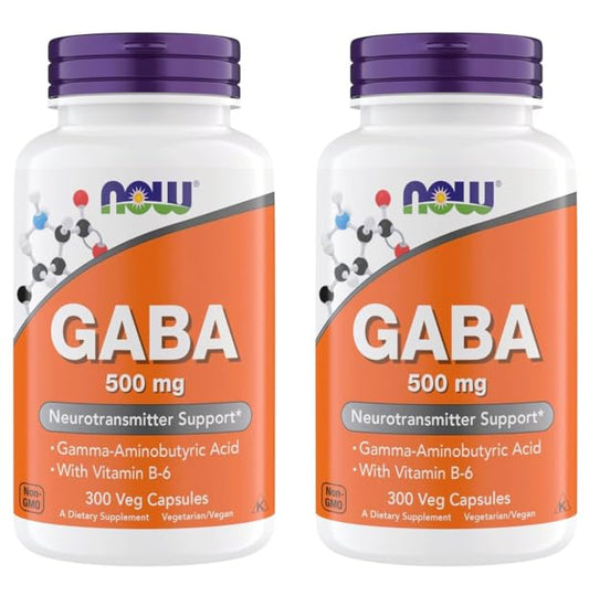 NOW Foods GABA 500 mg capsules bottle for daily calm and relaxation.